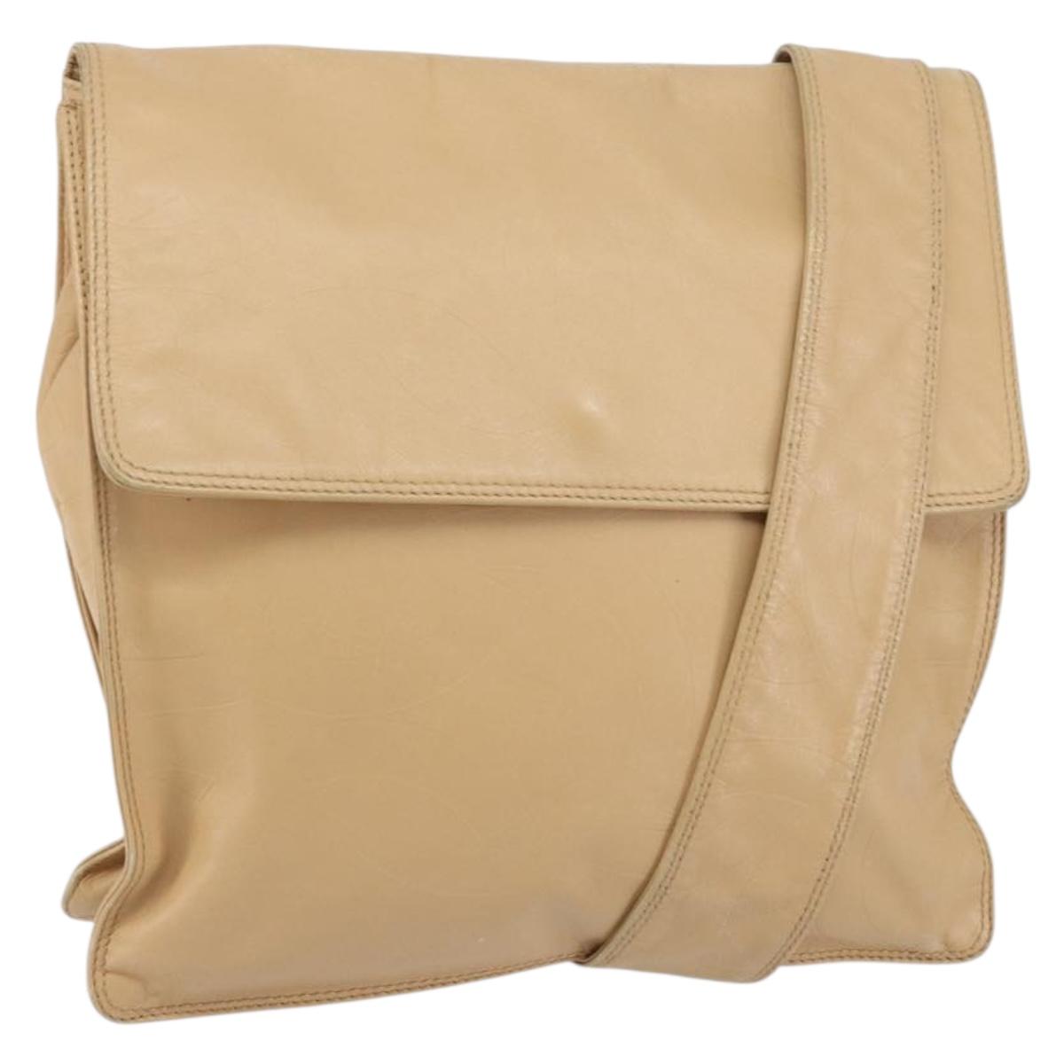 CHANEL Shoulder Bag Lamb Skin Beige Gold CC Auth BA9196