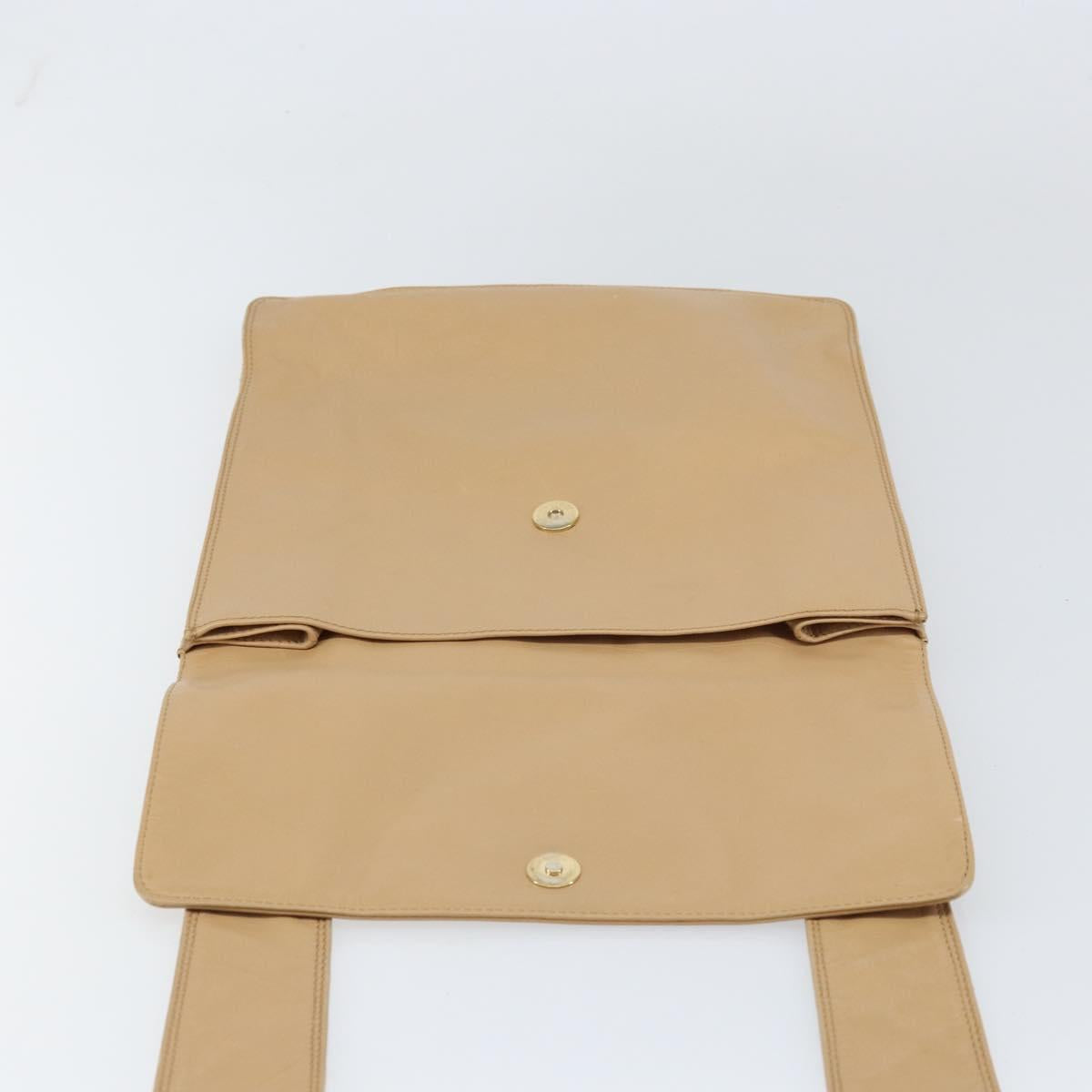 CHANEL Shoulder Bag Lamb Skin Beige Gold CC Auth BA9196