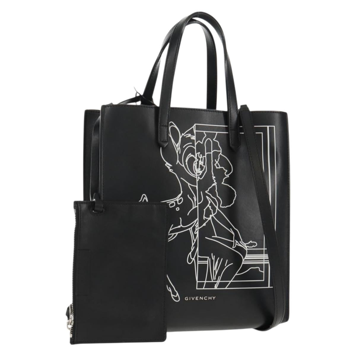 GIVENCHY Hand Bag Leather 2way Black Silver Auth BA9198V