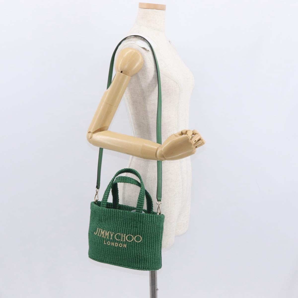 Jimmy Choo Hand Bag Raffia 2way Green Gold Auth BA9200
