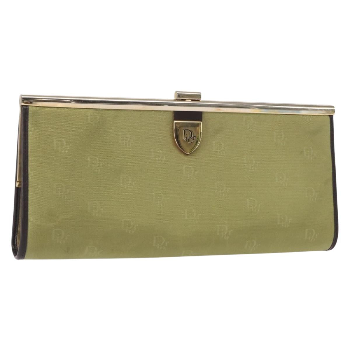 Christian Dior Trotter Canvas Clutch Bag Green Gold Auth BA9201