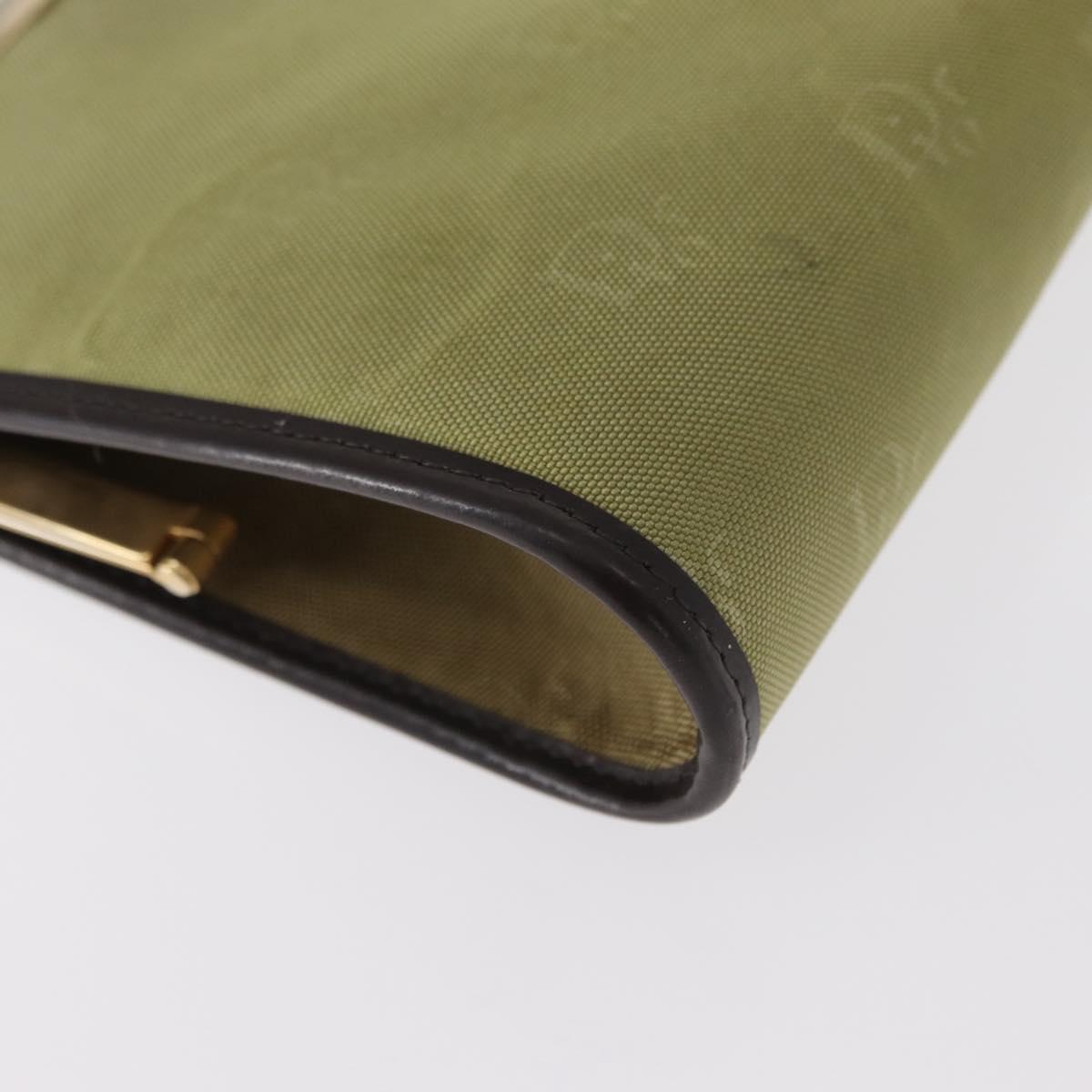 Christian Dior Trotter Canvas Clutch Bag Green Gold Auth BA9201