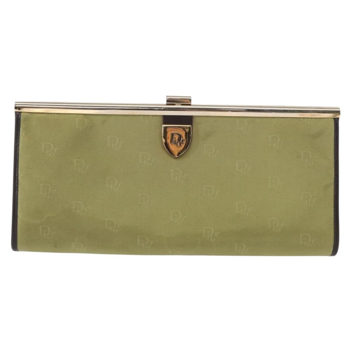 Christian Dior Trotter Canvas Clutch Bag Green Gold Auth BA9201