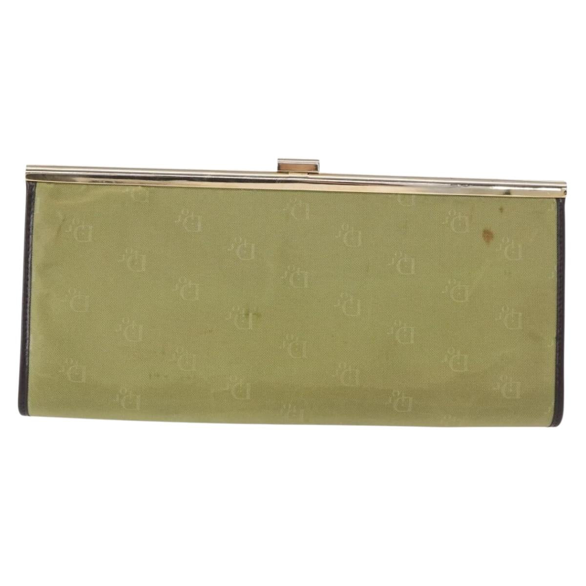 Christian Dior Trotter Canvas Clutch Bag Green Gold Auth BA9201