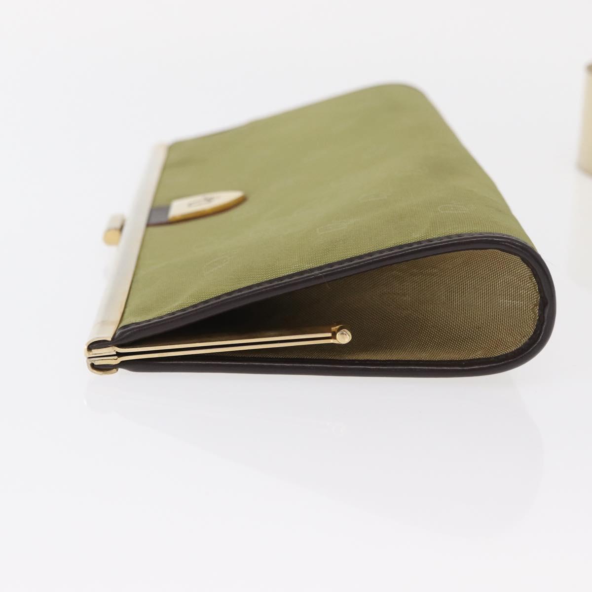 Christian Dior Trotter Canvas Clutch Bag Green Gold Auth BA9201