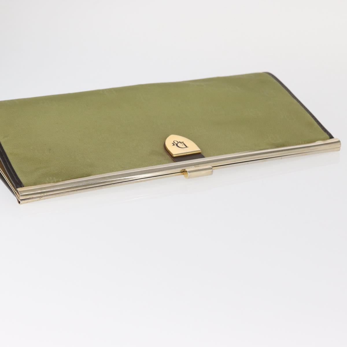 Christian Dior Trotter Canvas Clutch Bag Green Gold Auth BA9201