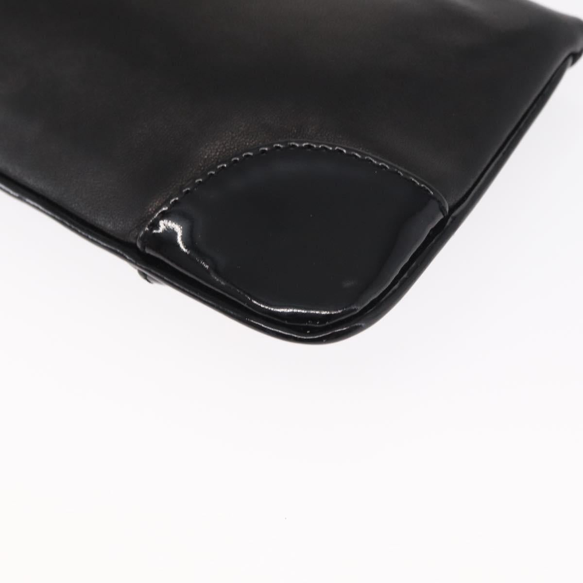 CHANEL Camelia Clutch Bag Lamb Skin Black Silver CC Auth BA9202V
