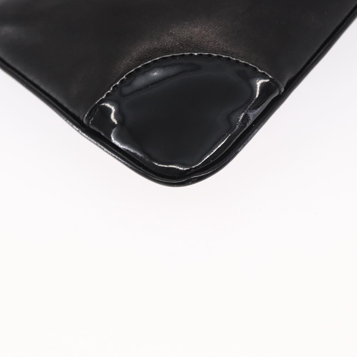 CHANEL Camelia Clutch Bag Lamb Skin Black Silver CC Auth BA9202V