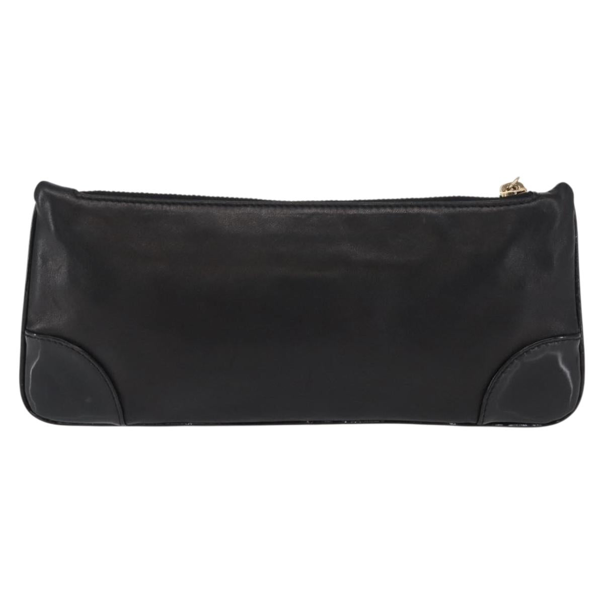 CHANEL Camelia Clutch Bag Lamb Skin Black Silver CC Auth BA9202V
