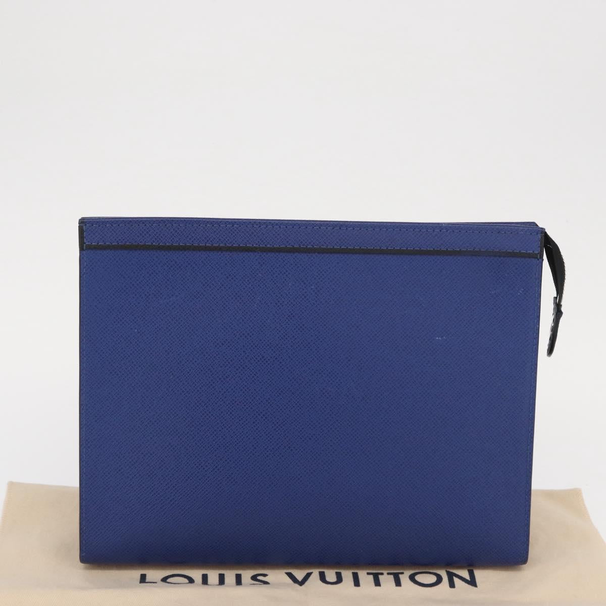 LOUIS VUITTON Taiga Leather Pochette Voyager MM Bag Blue M30399 LV Auth BA9205