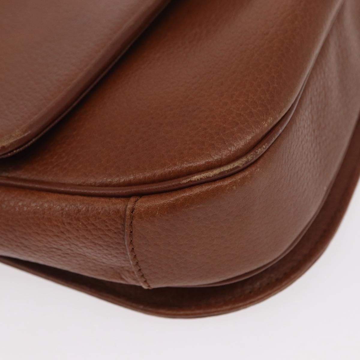 Burberrys Shoulder Bag Leather Brown Gold Auth BA9207