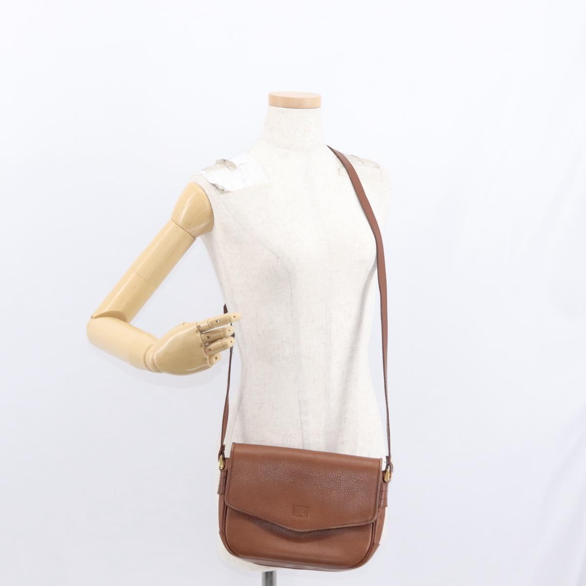 Burberrys Shoulder Bag Leather Brown Gold Auth BA9207