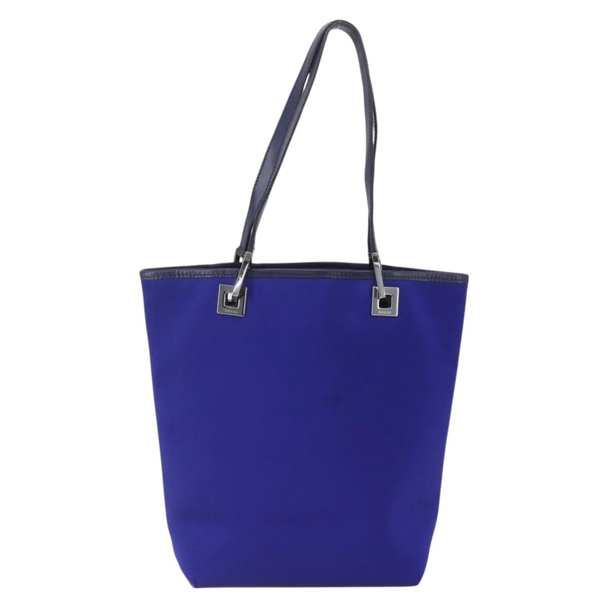 GUCCI Tote Bag Nylon Leather Blue Silver 002 1099 Auth BA9208