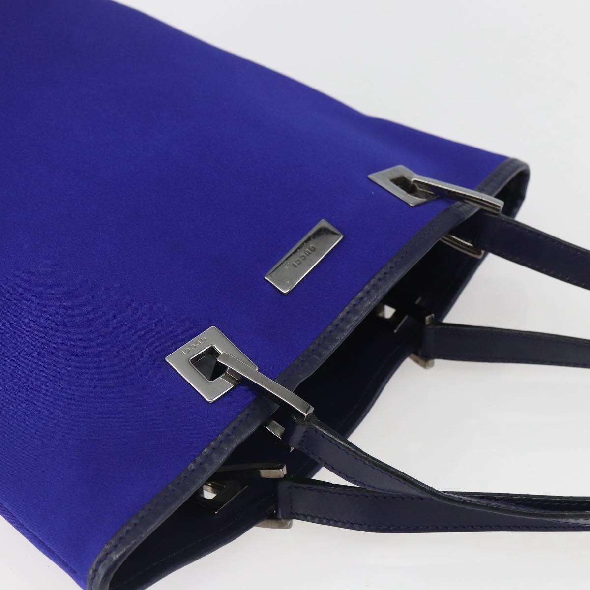 GUCCI Tote Bag Nylon Leather Blue Silver 002 1099 Auth BA9208