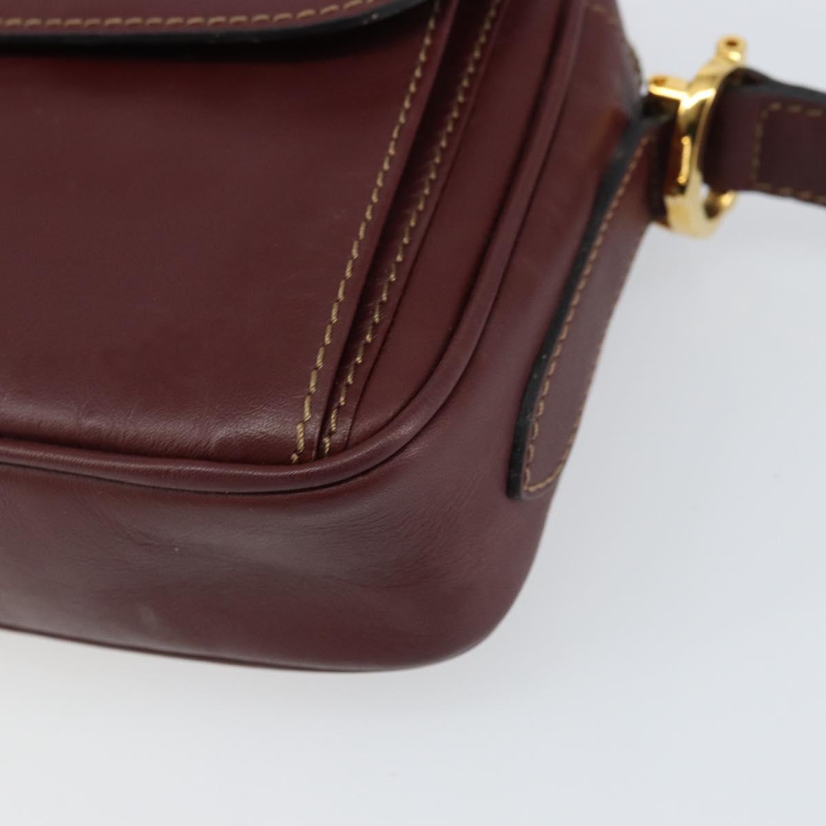 CARTIER Must Line Shoulder Bag Leather Bordeaux Gold Auth BA9209
