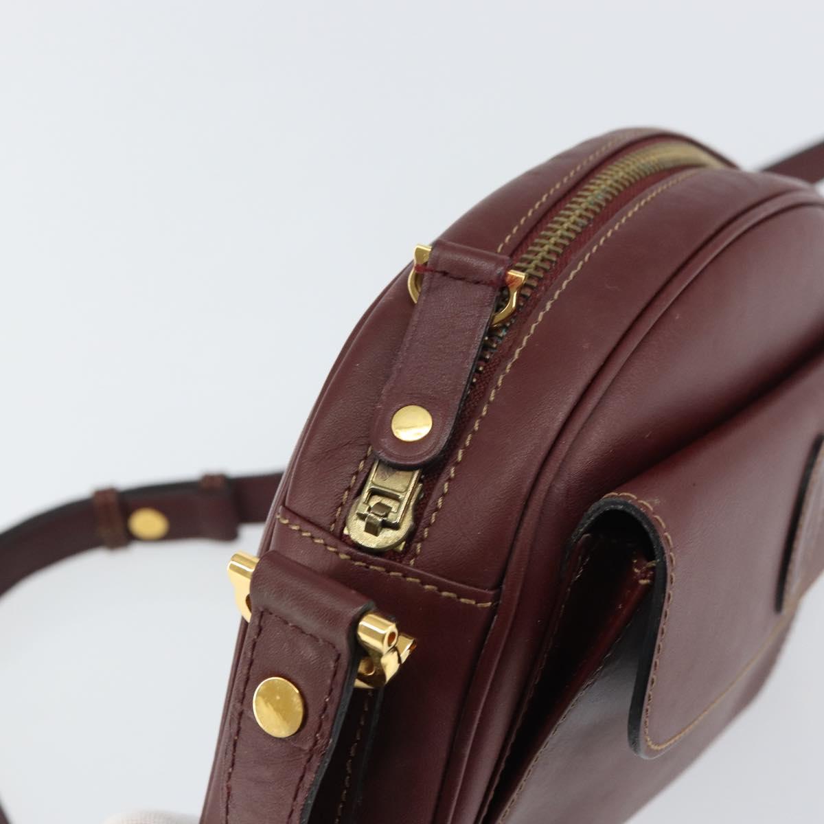 CARTIER Must Line Shoulder Bag Leather Bordeaux Gold Auth BA9209