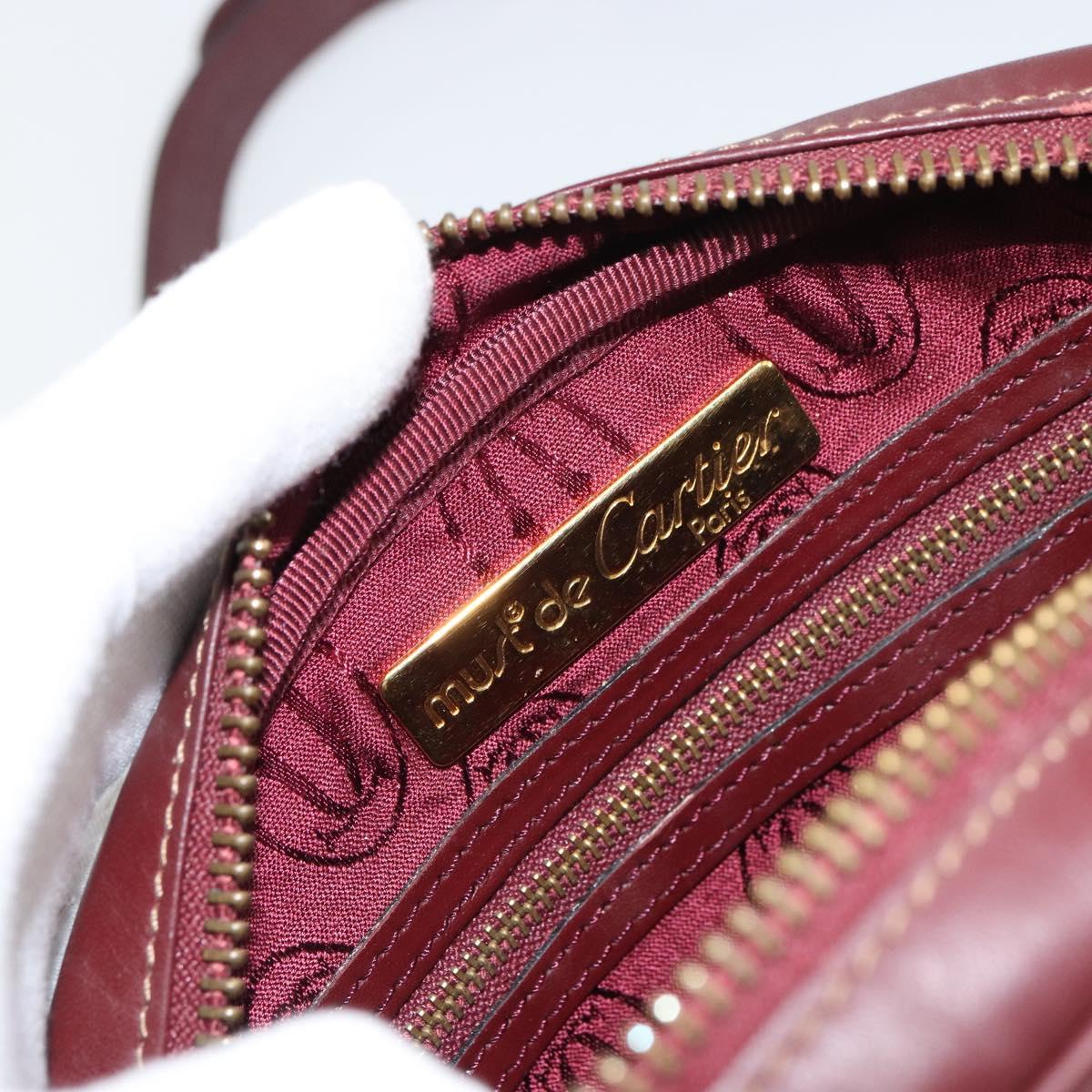 CARTIER Must Line Shoulder Bag Leather Bordeaux Gold Auth BA9209