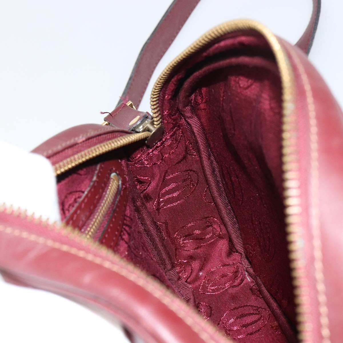 CARTIER Must Line Shoulder Bag Leather Bordeaux Gold Auth BA9209