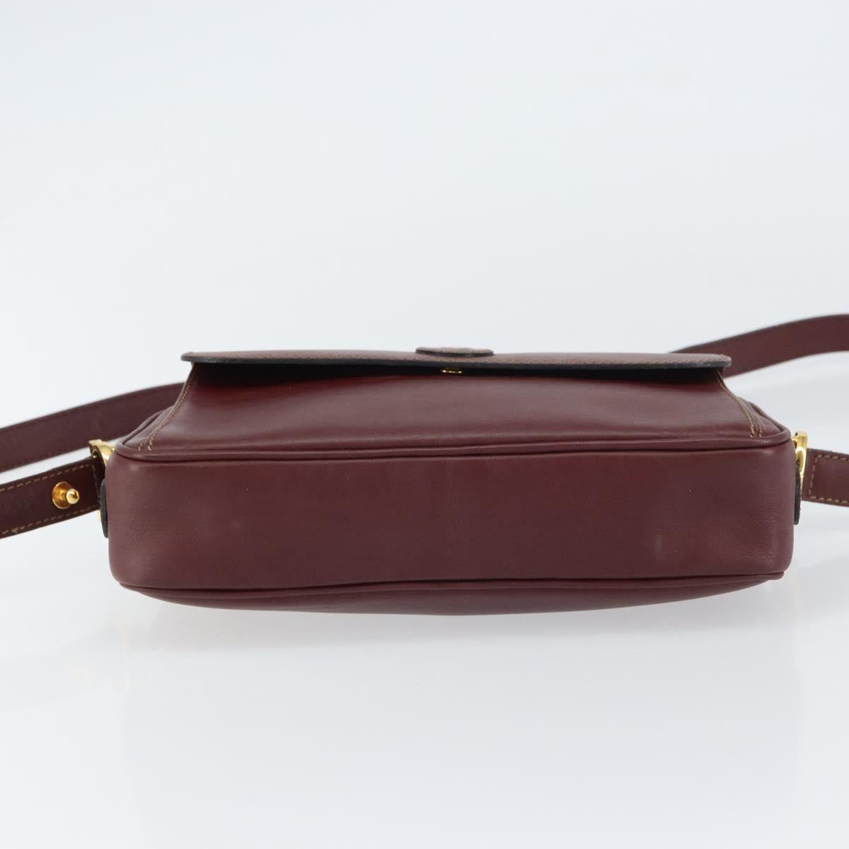 CARTIER Must Line Shoulder Bag Leather Bordeaux Gold Auth BA9209