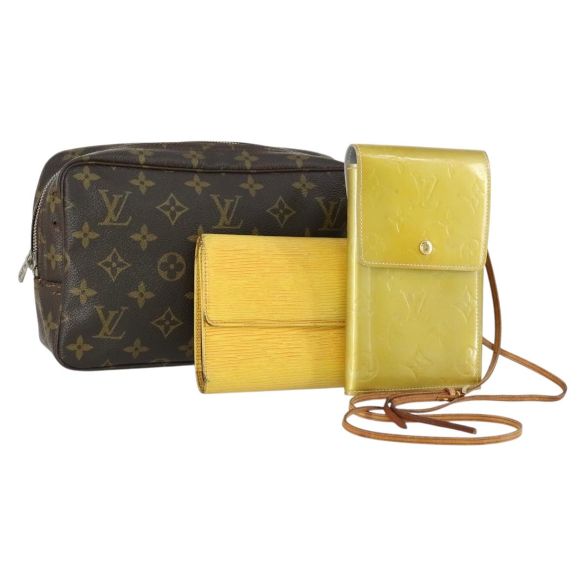 LOUIS VUITTON Monogram Vernis Epi Pouch 3 Set Yellow Beige LV Auth BA9212