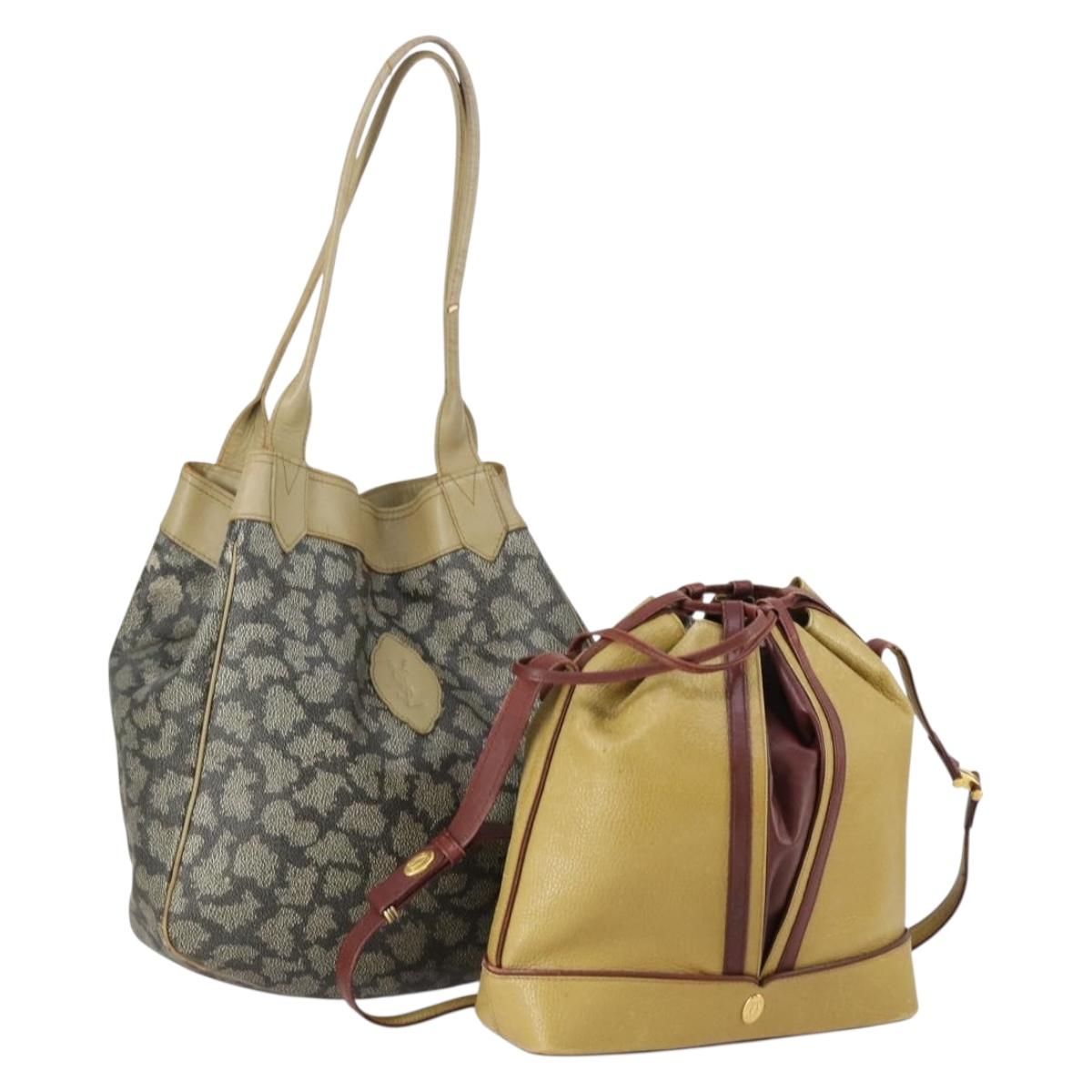 CARTIER Saint Laurent Shoulder Bag Leather 2 Set Beige Brown Auth BA9213