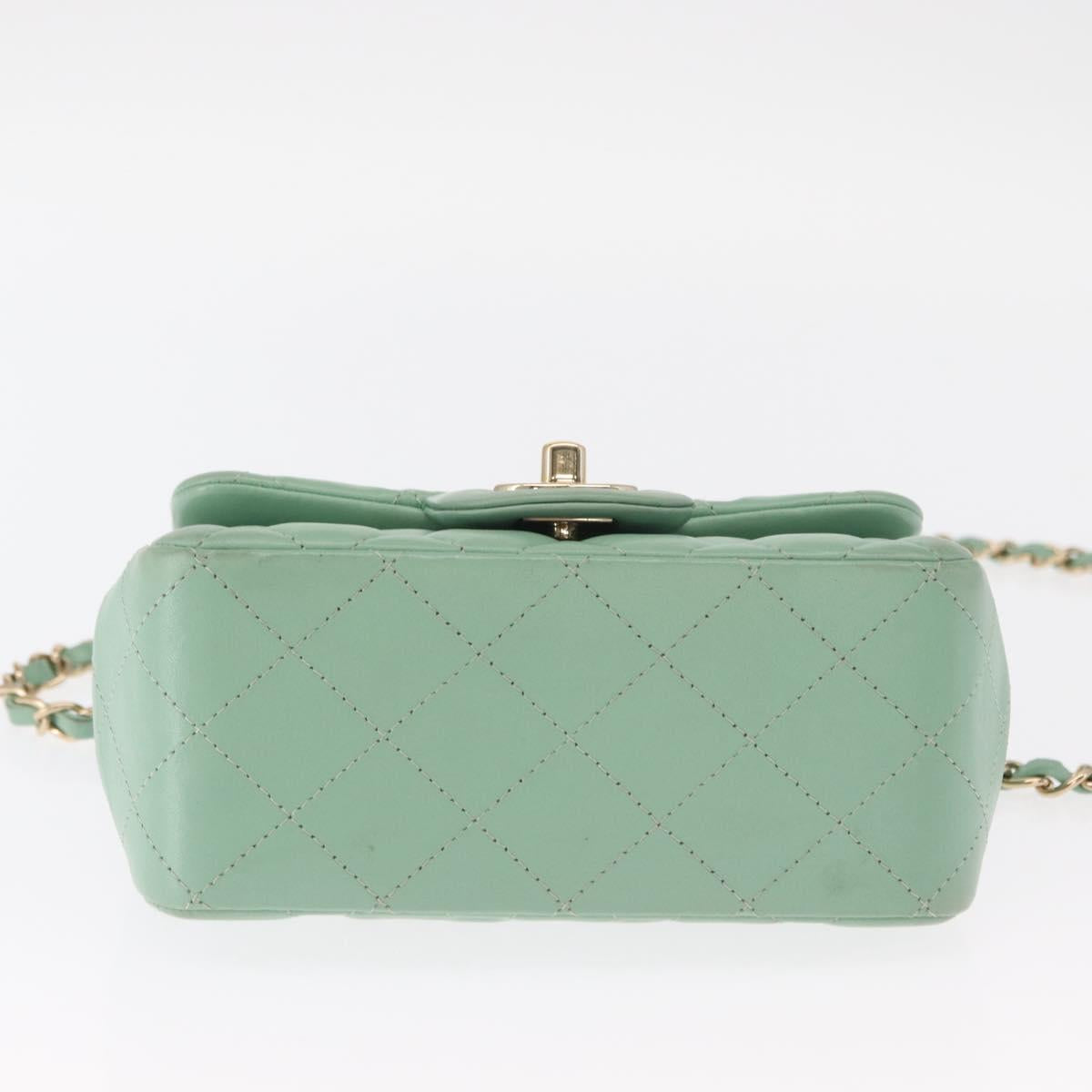 CHANEL Chain Mini Matelasse 16 Bag Lamb Skin LIme Green Gold CC Auth BA9219SAV