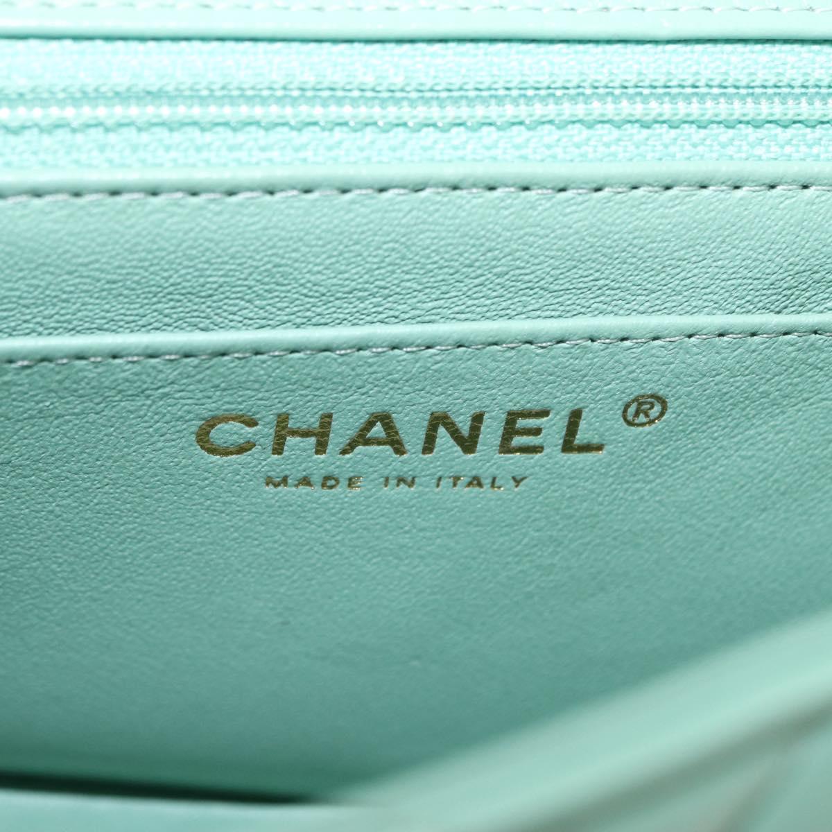 CHANEL Chain Mini Matelasse 16 Bag Lamb Skin LIme Green Gold CC Auth BA9219SAV