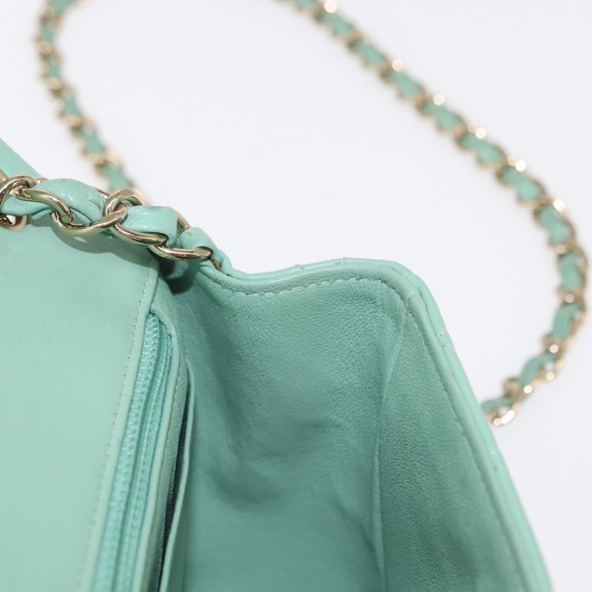 CHANEL Chain Mini Matelasse 16 Bag Lamb Skin LIme Green Gold CC Auth BA9219SAV