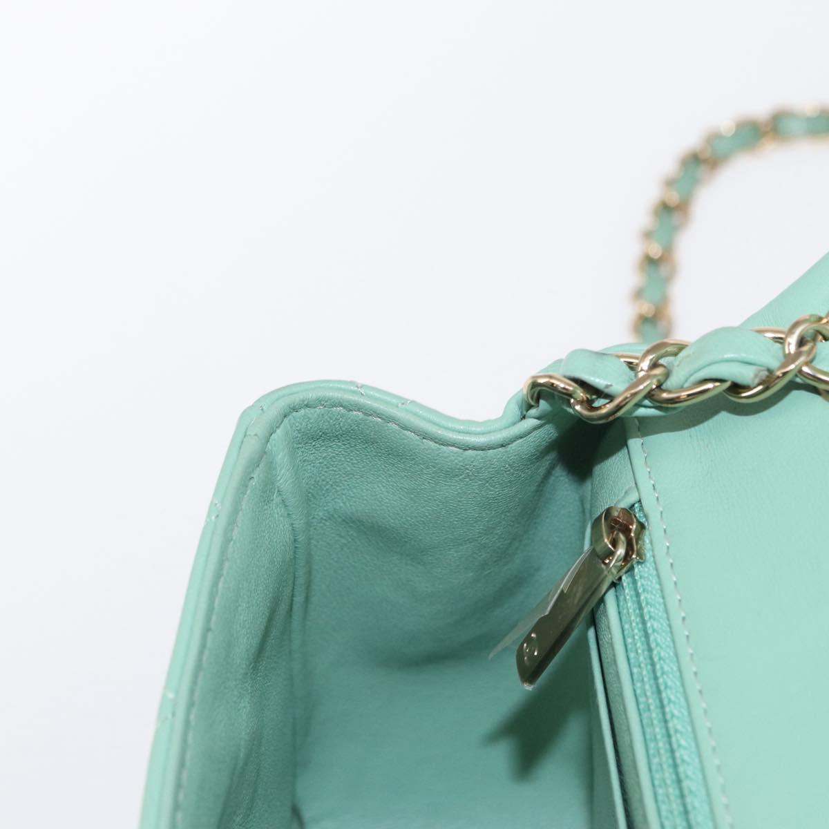 CHANEL Chain Mini Matelasse 16 Bag Lamb Skin LIme Green Gold CC Auth BA9219SAV