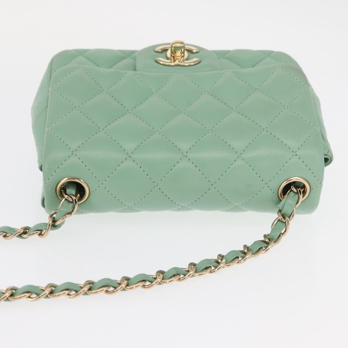 CHANEL Chain Mini Matelasse 16 Bag Lamb Skin LIme Green Gold CC Auth BA9219SAV