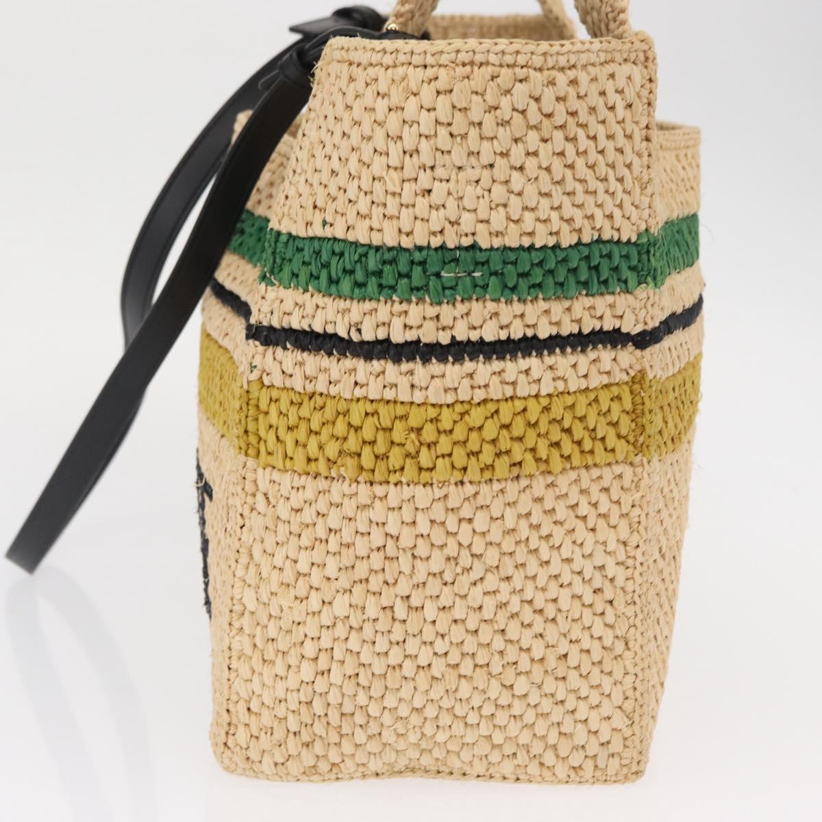 LOEWE Hand Bag Raffia 2way Beige Gold Auth BA9225V