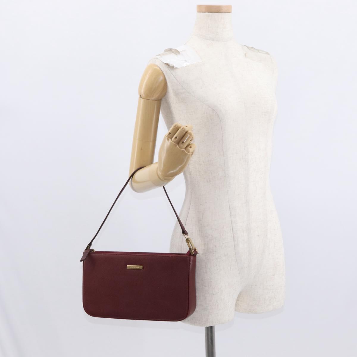 BURBERRY Shoulder Bag Leather Bordeaux Gold Auth BA9233