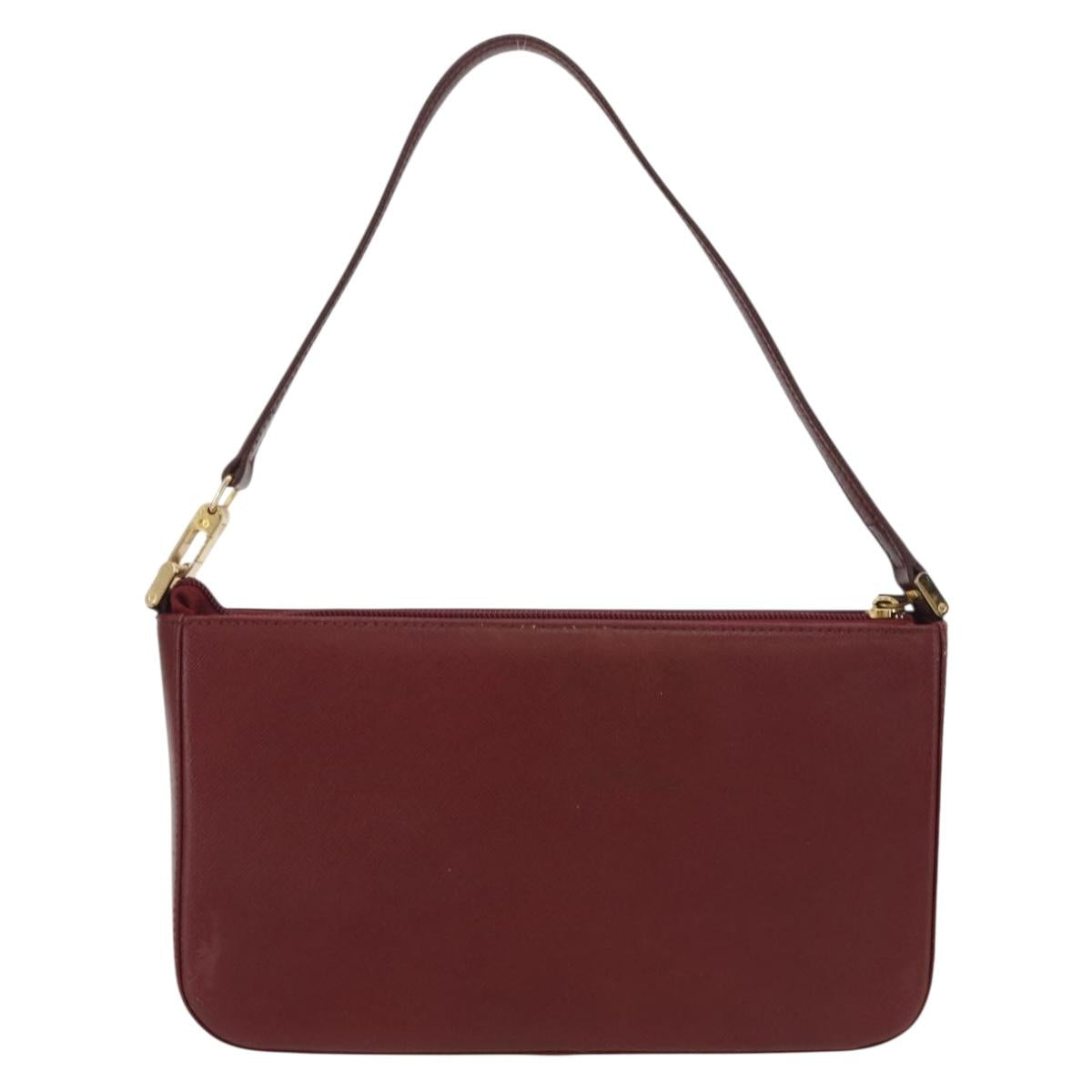 BURBERRY Shoulder Bag Leather Bordeaux Gold Auth BA9233
