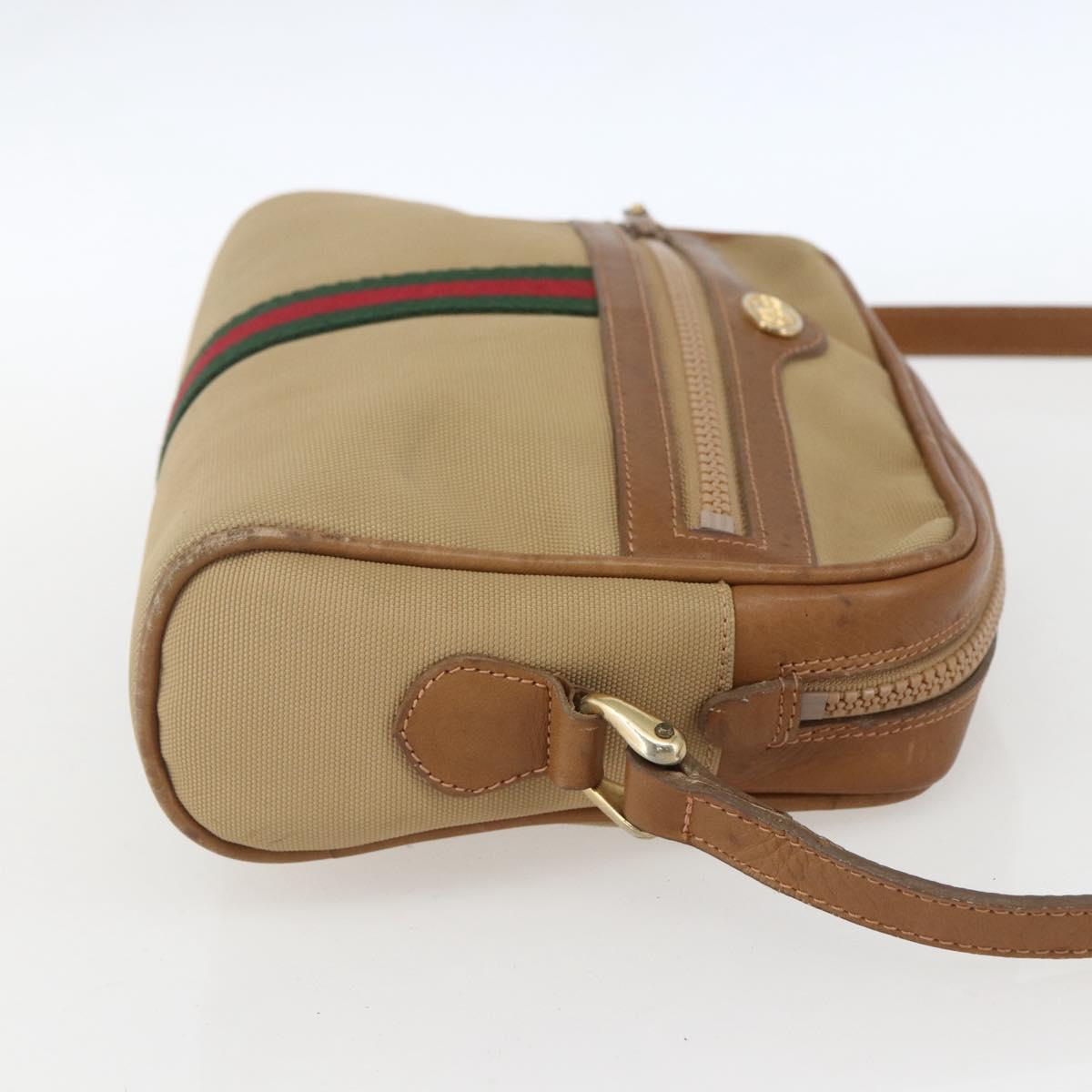GUCCI Web Sherry Line Shoulder Bag Canvas Beige Gold Auth BA9238
