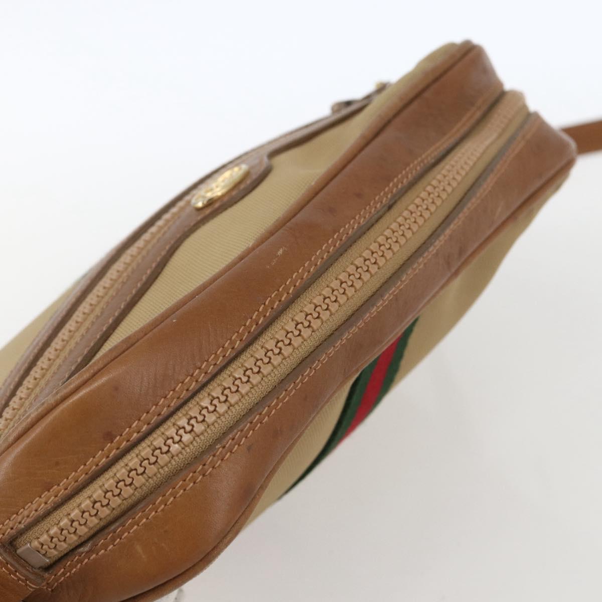 GUCCI Web Sherry Line Shoulder Bag Canvas Beige Gold Auth BA9238