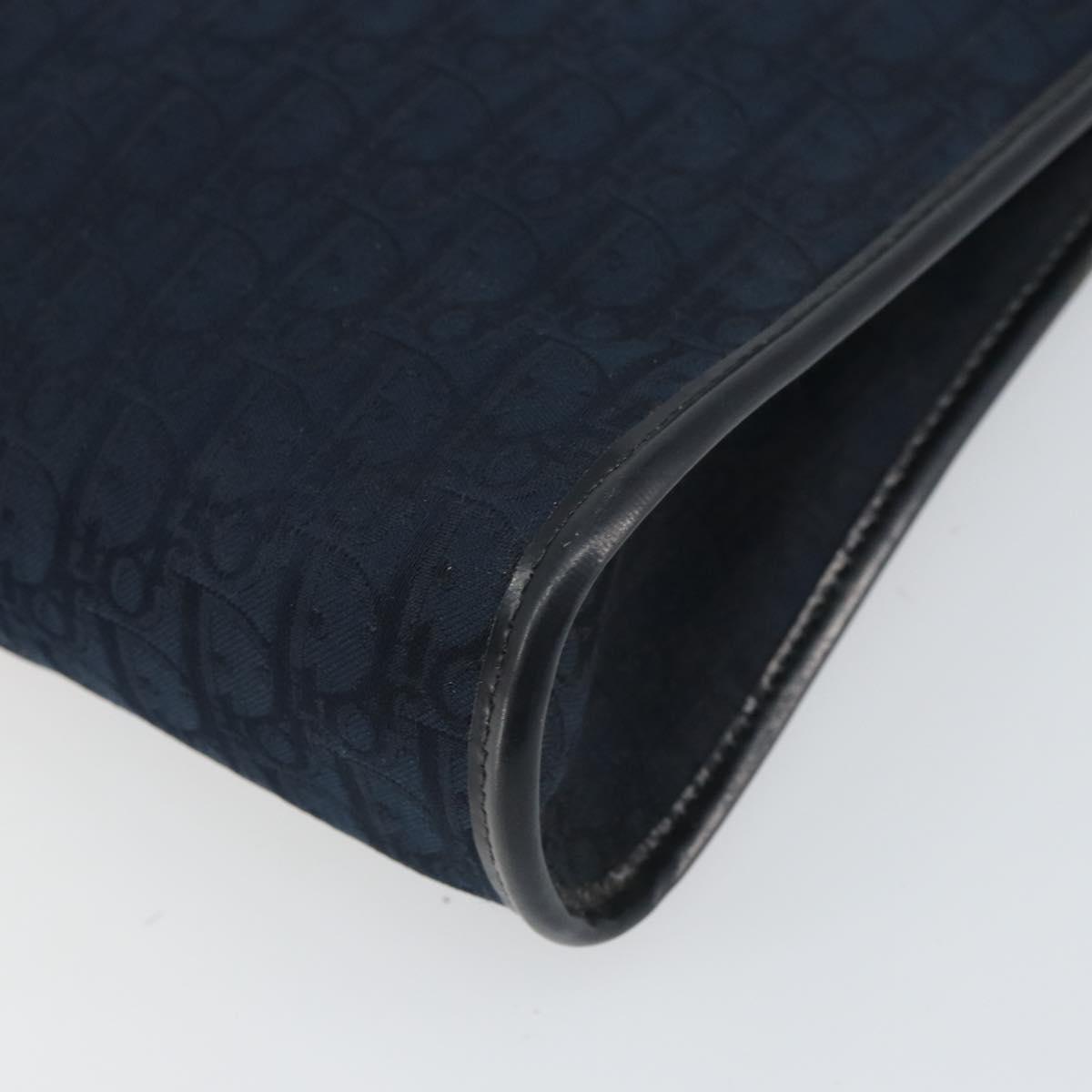 Christian Dior Trotter Canvas Shoulder Bag Navy Gold Auth BA9239