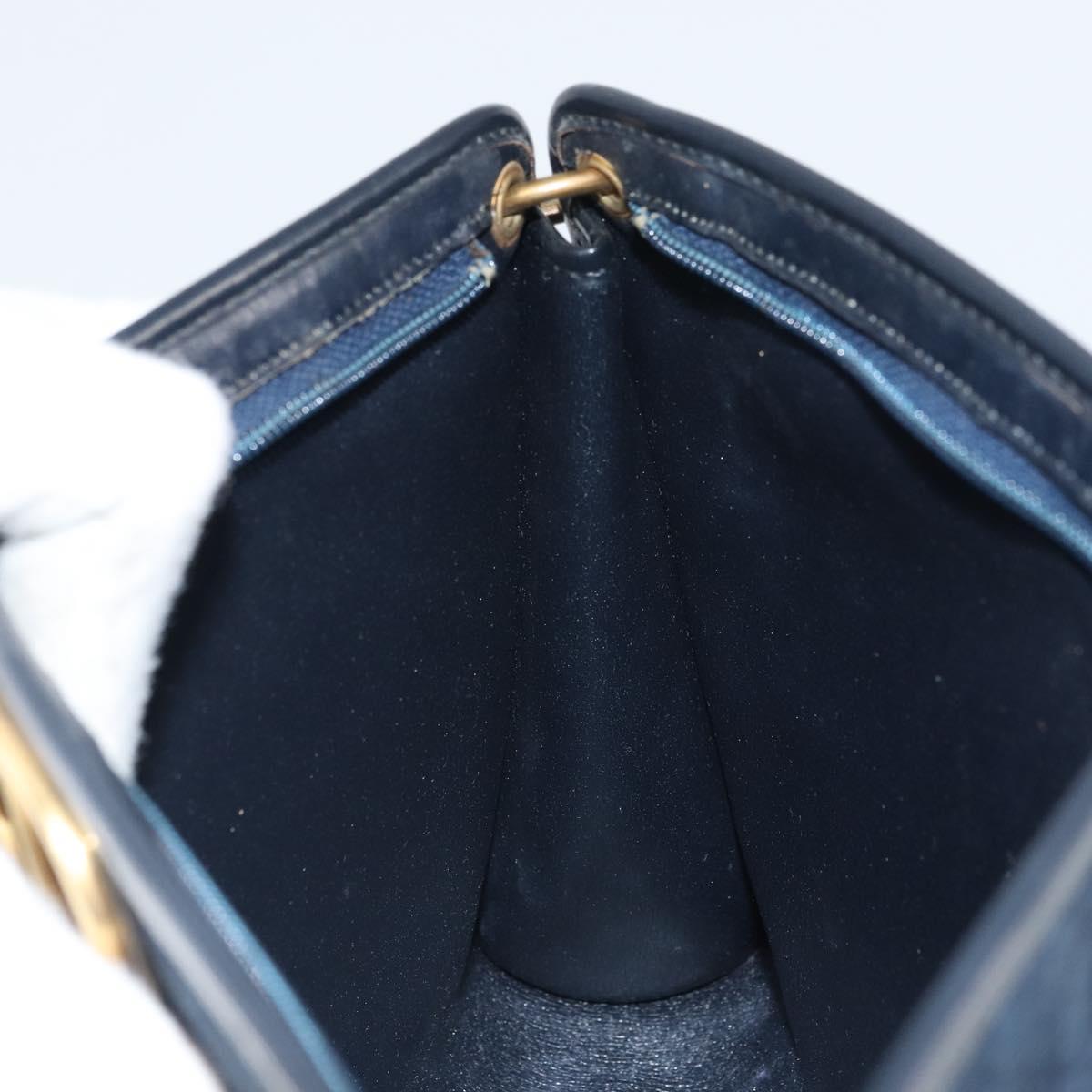 Christian Dior Trotter Canvas Shoulder Bag Navy Gold Auth BA9239