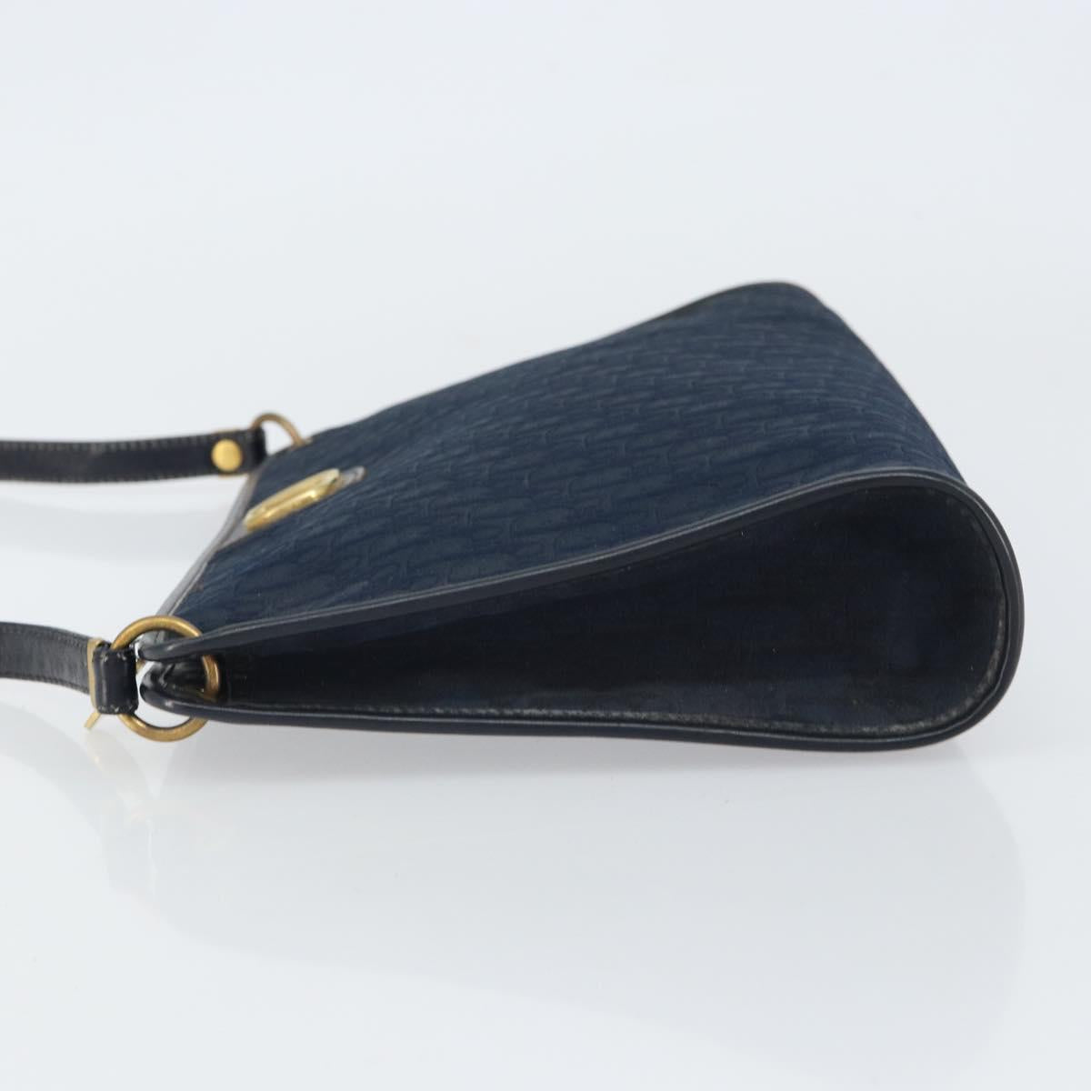 Christian Dior Trotter Canvas Shoulder Bag Navy Gold Auth BA9239