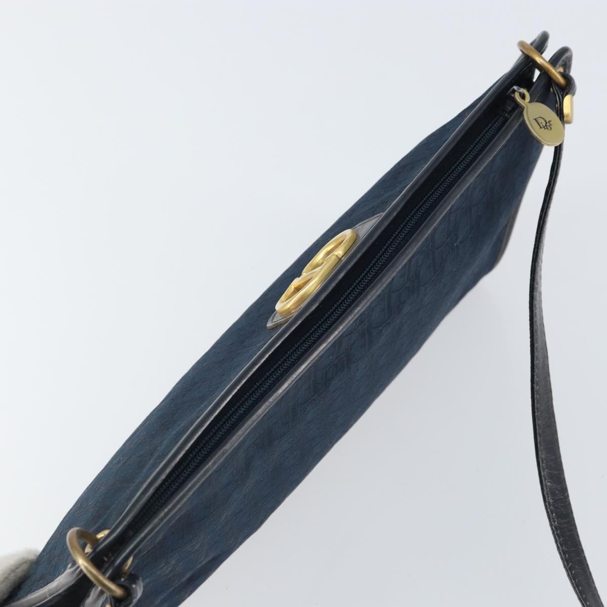 Christian Dior Trotter Canvas Shoulder Bag Navy Gold Auth BA9239