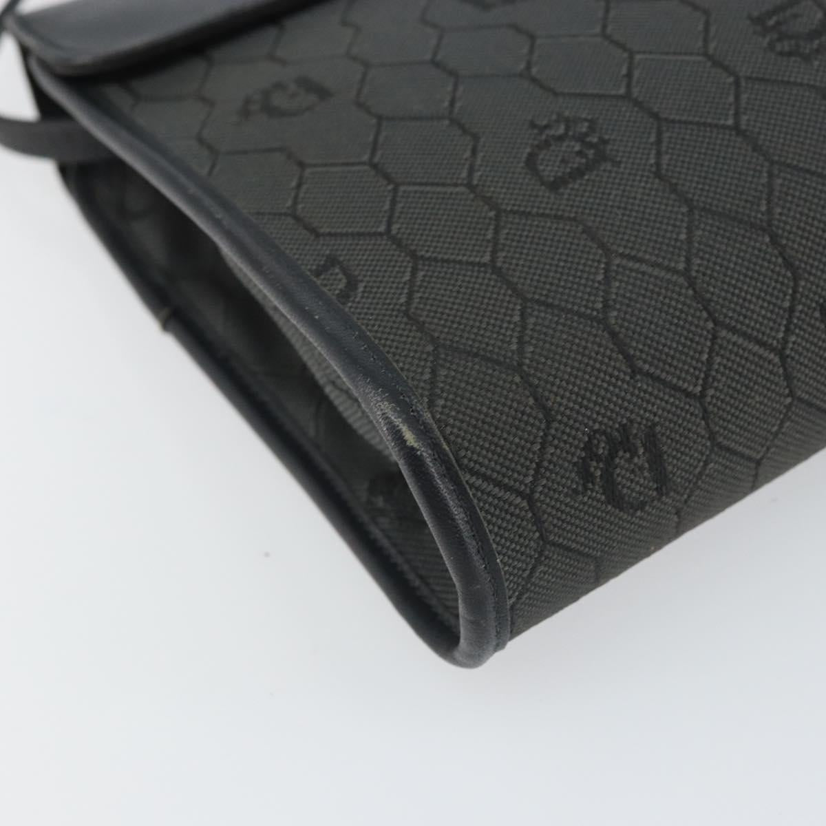 Christian Dior Honeycomb Canvas Chain Shoulder Bag PVC Black Gold Auth BA9243