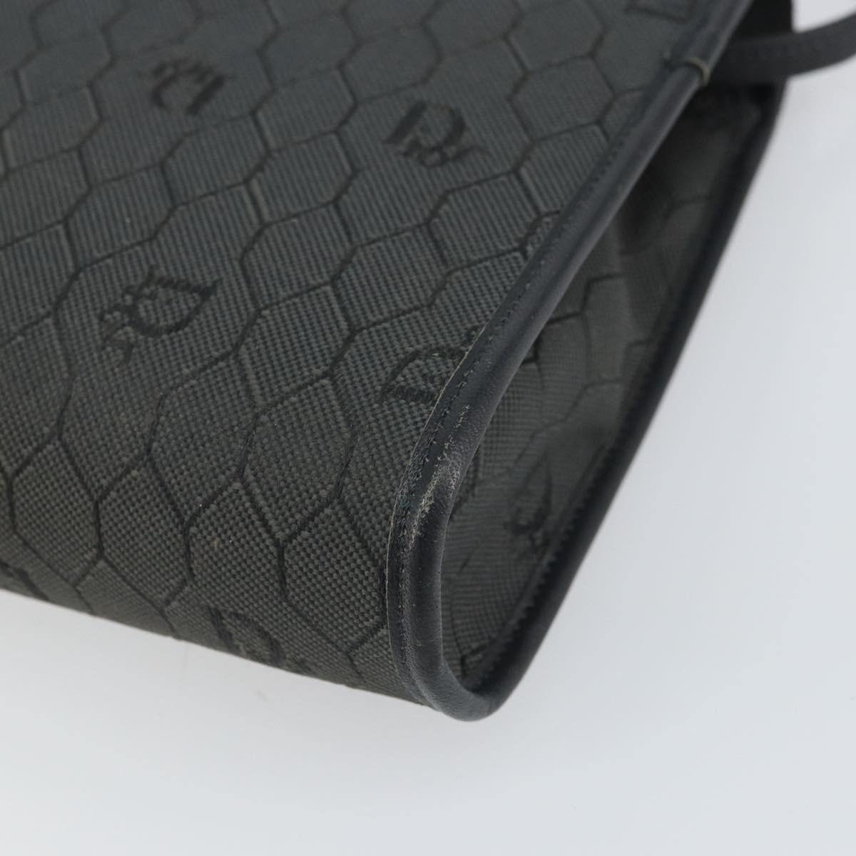 Christian Dior Honeycomb Canvas Chain Shoulder Bag PVC Black Gold Auth BA9243