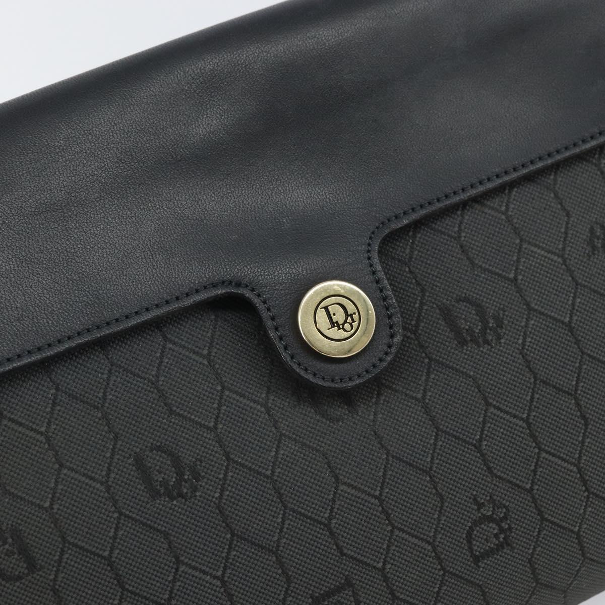 Christian Dior Honeycomb Canvas Chain Shoulder Bag PVC Black Gold Auth BA9243