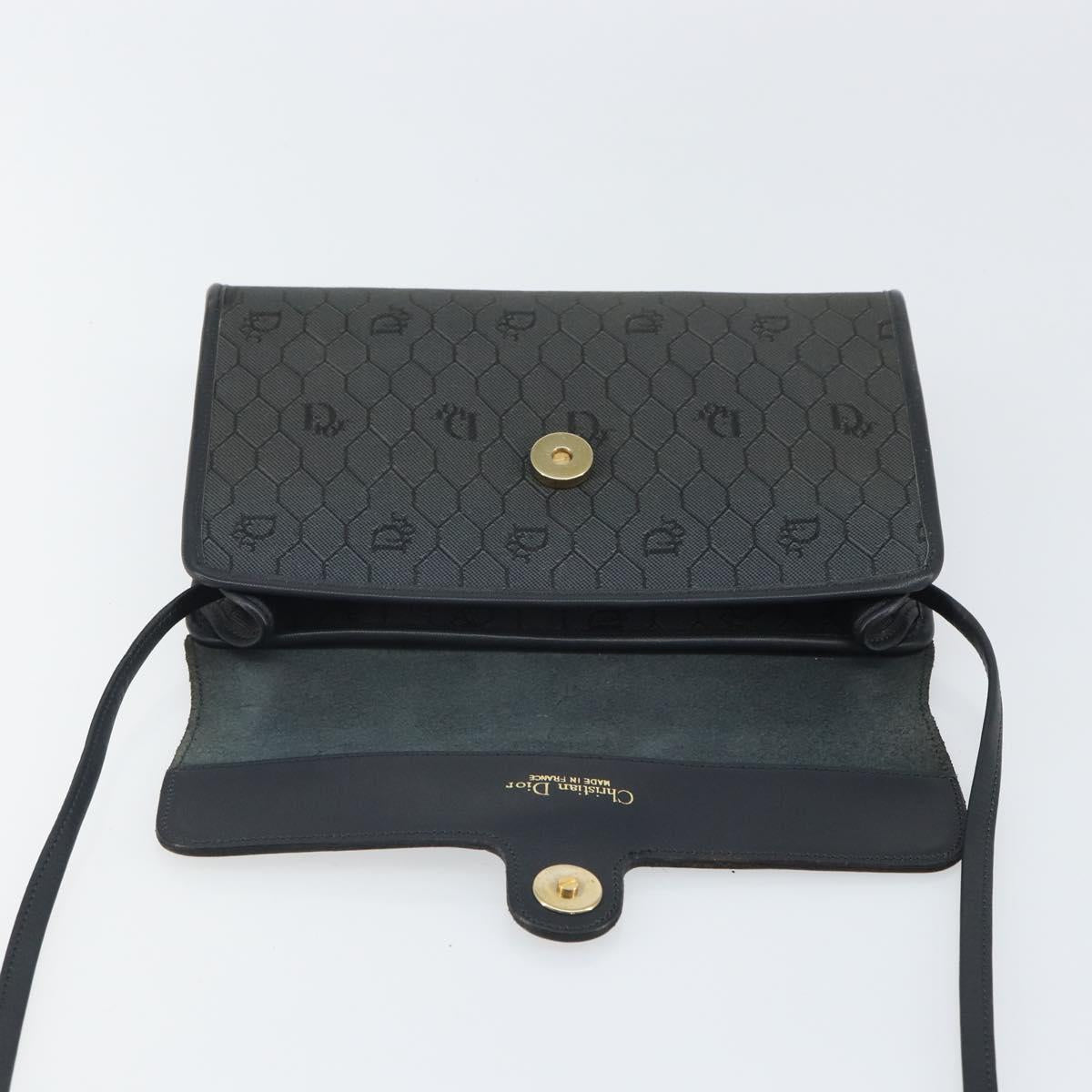 Christian Dior Honeycomb Canvas Chain Shoulder Bag PVC Black Gold Auth BA9243