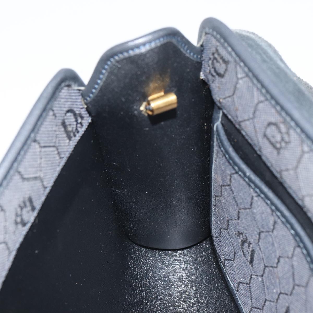 Christian Dior Honeycomb Canvas Chain Shoulder Bag PVC Black Gold Auth BA9243
