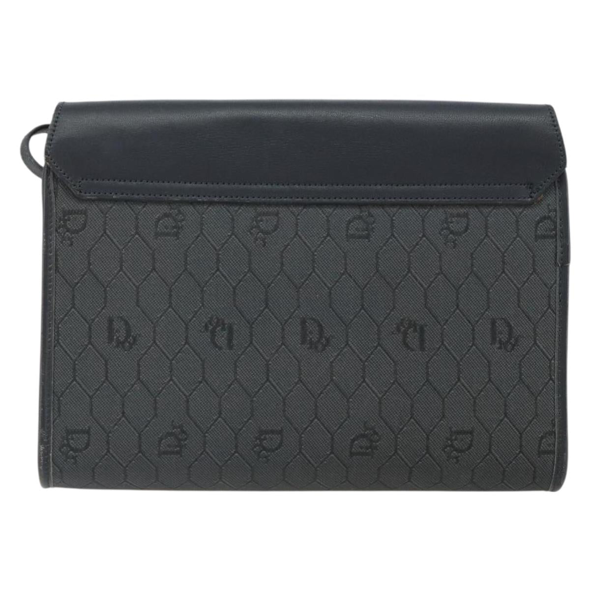 Christian Dior Honeycomb Canvas Chain Shoulder Bag PVC Black Gold Auth BA9243