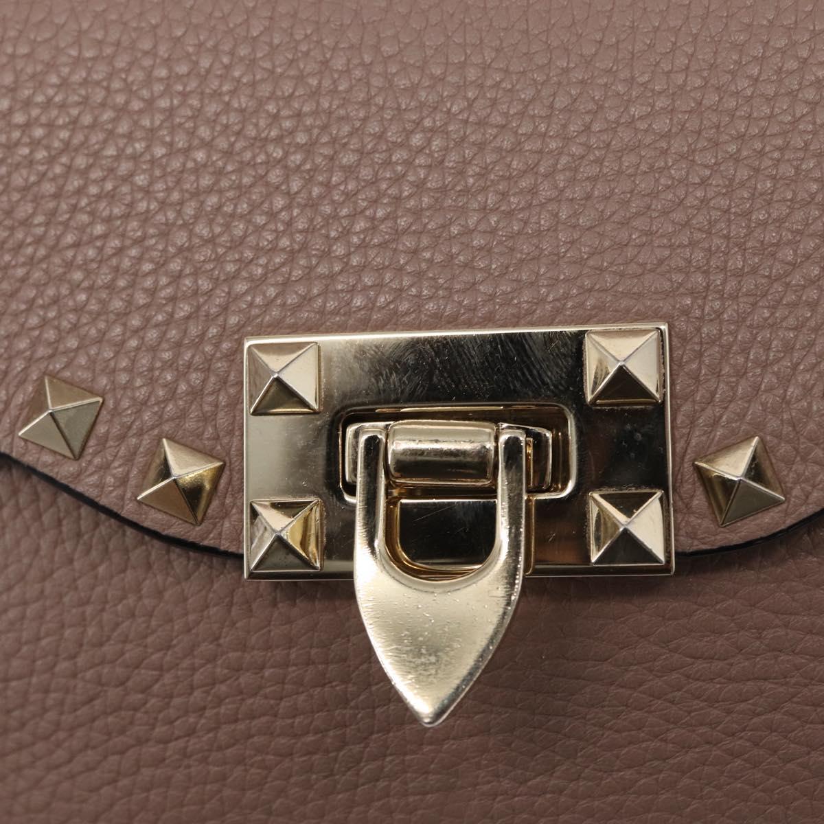 VALENTINO Rock Studs Shoulder Bag Leather Pink Gold Auth BA9244
