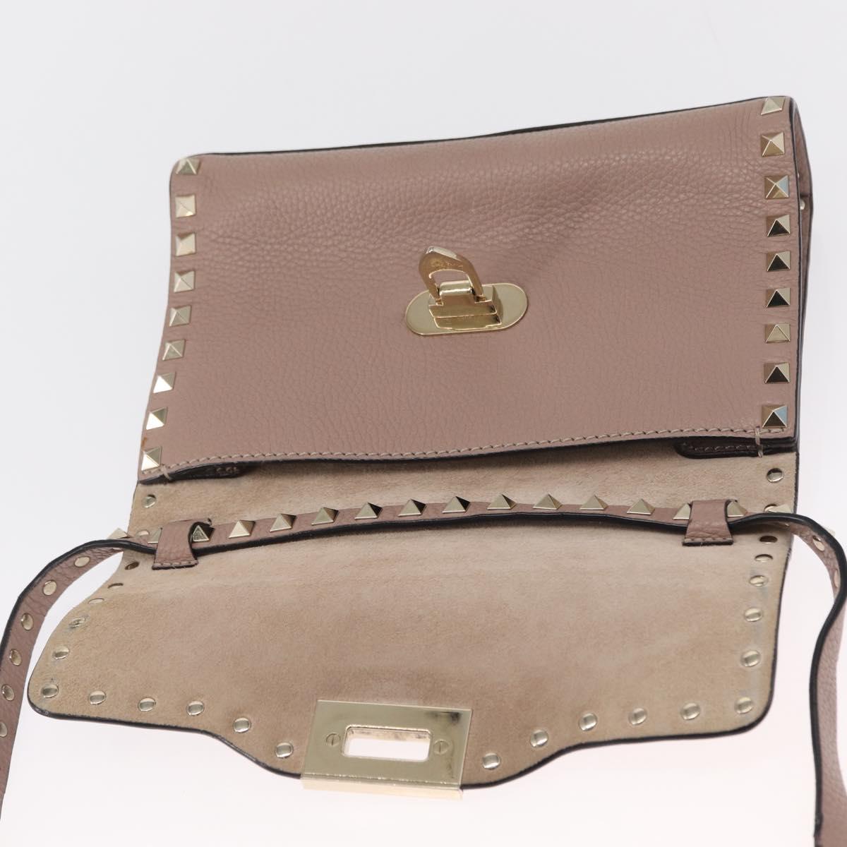 VALENTINO Rock Studs Shoulder Bag Leather Pink Gold Auth BA9244