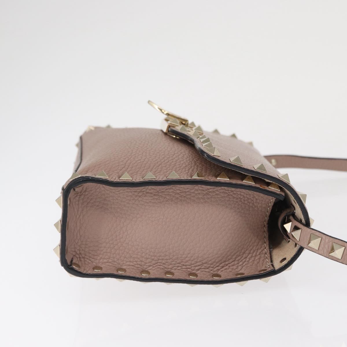 VALENTINO Rock Studs Shoulder Bag Leather Pink Gold Auth BA9244
