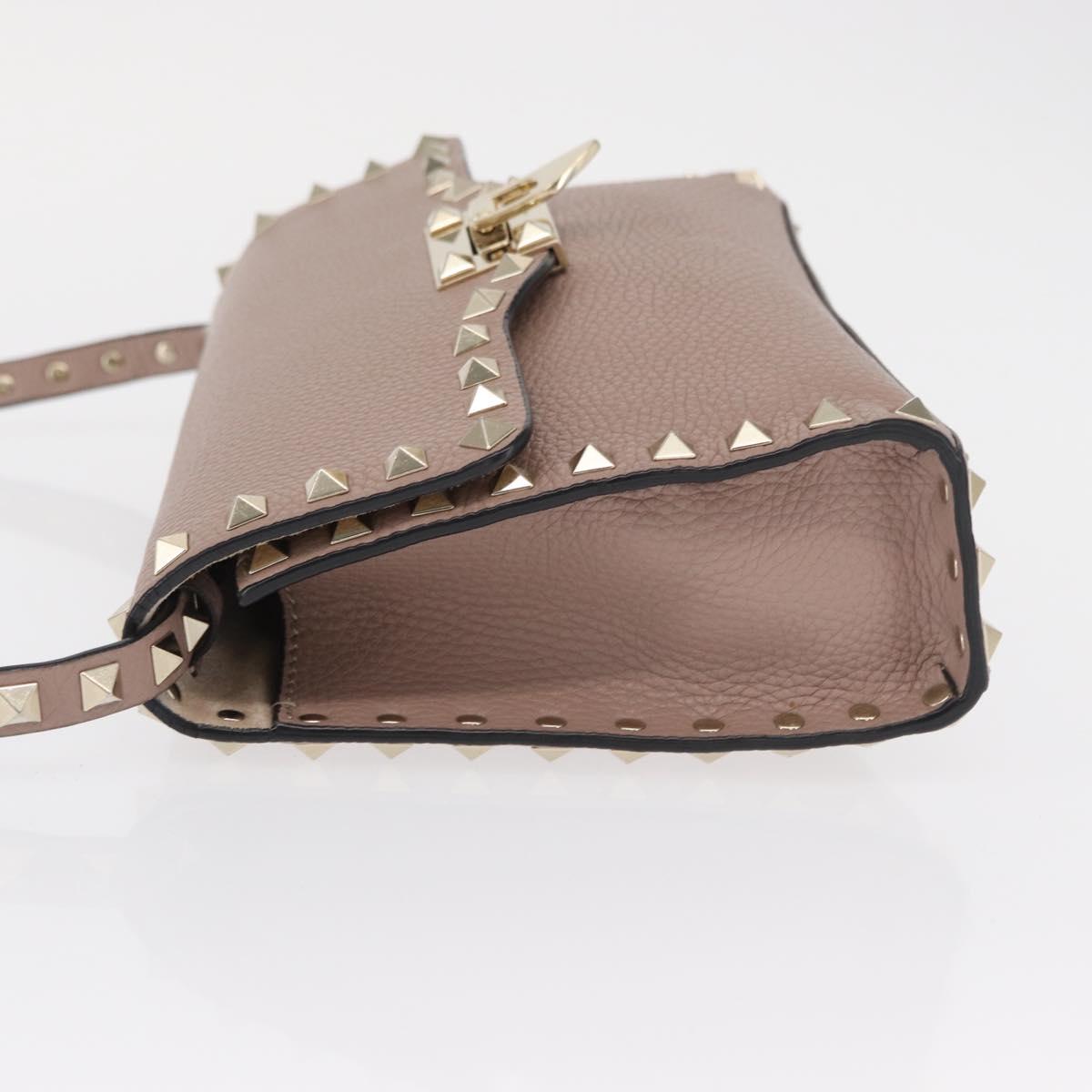 VALENTINO Rock Studs Shoulder Bag Leather Pink Gold Auth BA9244