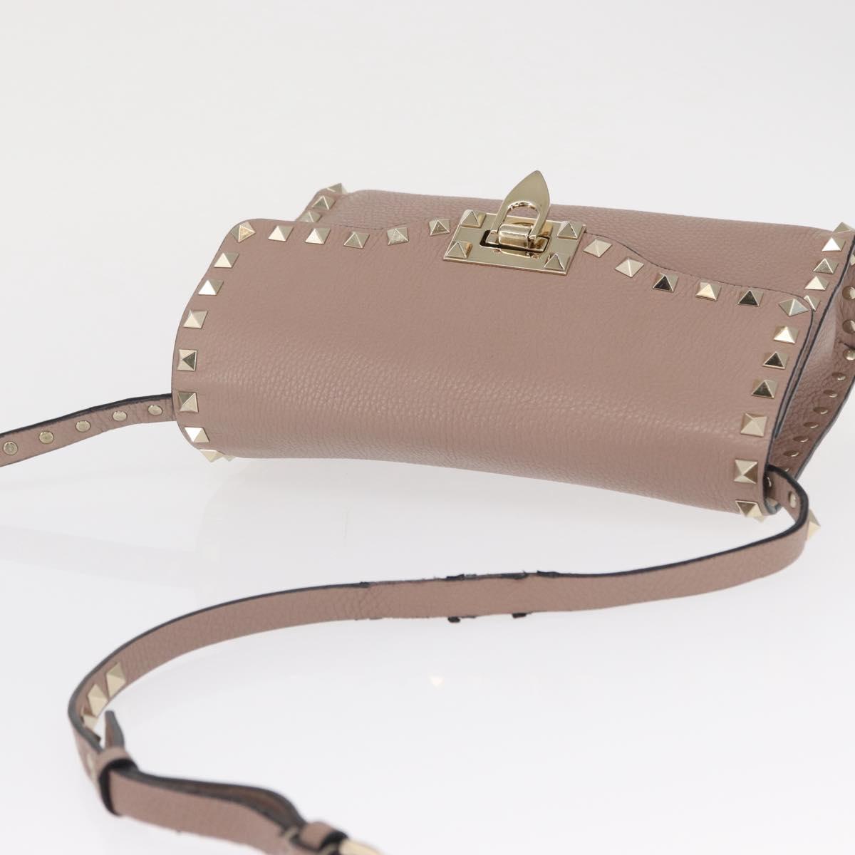 VALENTINO Rock Studs Shoulder Bag Leather Pink Gold Auth BA9244